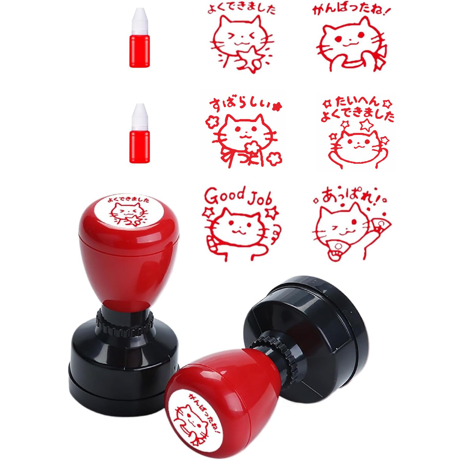 Amazon.co.jp: ごほうびスタンプ 6種類セット赤色 ネコ 補充インク付き